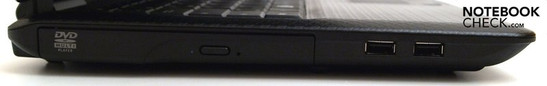 Left side: optical drive, 2x USB 2.0