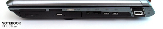 Right: ExpressCard, card reader, Firewire, eSATA, 3x USB
