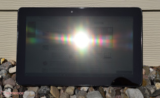Outdoors in direct sunlight