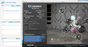 During the first run of the Cinebench 11.5 multi-core tests, the CPU constantly clocks at 2 GHz. The temperature reaches up to 80 °C.