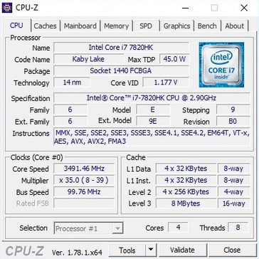 CPU-Z: Core i7-7820HK