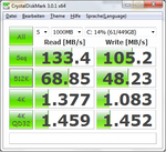 CrystalDiskMark WD 500 GB HDD + Sandisk i100 SSD (32GB)