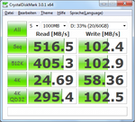 The mSATA-slot supports full SATA-III speed (here: Crucial M4 mSATA).