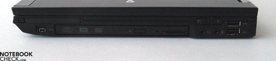 Right side: ExpressCard, Firewire, DVD Drive, audio ports, 2x USB 2.0