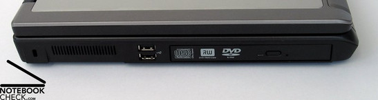 Left Side: Kensington Lock, 2xUSB, DVD Drive