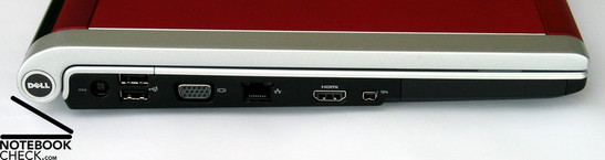 Left Side: Power Connection, 2 x USB 2.0, VGA out, LAN, HDMI, Firewire