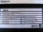 A big sticker on the case lists the hardware specifications