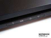 Numerous status-LEDs are mounted on the thin front side of the notebook.