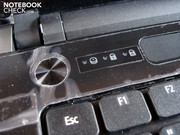 The power key lights up blue when the device is active