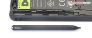 The stylus is inserted in a slot in the tablet.