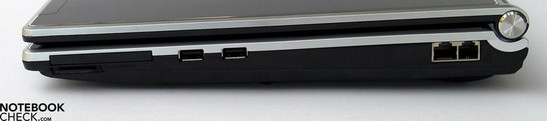 Right Side: ExpressCard, Cardreader, 2x USB 2.0, LAN, Modem