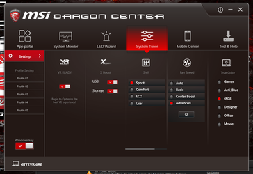 Color settings, fan controls, Power settings, and XBoost