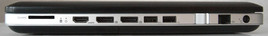 Right: card reader, HDMI, 2x DisplayPort, USB 3.0, USB 2.0, volume, RJ45, power