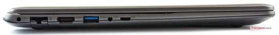Left side: AC jack, LAN, HDMI, USB 3.0, Audio, Mini-VGA. Left side: AC jack, LAN, HDMI, USB 3.0, Audio, Mini-VGA.