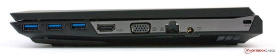 Right side: 3x USB 3.0, HDMI, VGA, LAN, Power, Kensington Lock.
