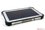 The rubberized frame and corners are characteristic features of the Toughpad.