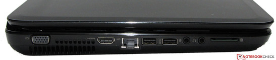 left side: VGA, HDMI, Ethernet, 2x USB 3.0, mic, headphones card reader (SD and MMC)