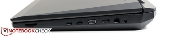 Right: Card reader, USB 3.0, USB 2.0, VGA, HDMI, LAN, power socket