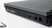 The ports at the flanks of the notebook basically cover standard ports like USB, VGA, and FireWire, because a docking port allows enhancing the connectivity.