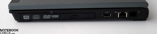 Right Side: SmartCard, DVD Drive, USB 2.0, LAN, Modem