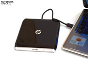 Although the laptop does not have an internal optical drive, it does have an external USB-DVD drive which is delivered along with the laptop.