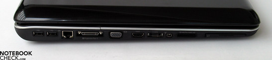 Left Side: 2x USB, LAN, Expansion Port, VGA-Out, HDMI, eSATA, FireWire, Cradreader, ExpressCard