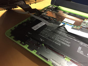 The ribbon cables for keyboard, power button, ... are long enough to not damage them when lifting off the top.