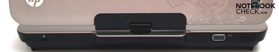 Rear: Kensington, VGA, LAN (underneath cover)