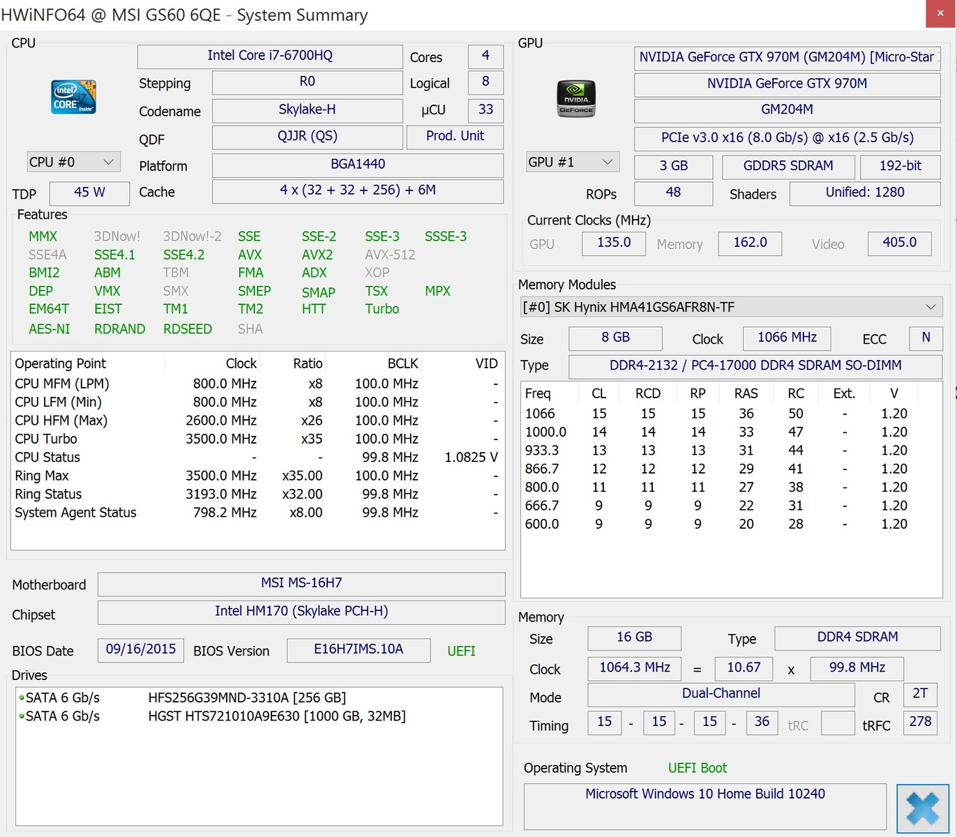 MSI GS60-6QE - Windows 10 - Déclassé