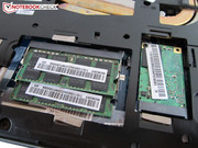 Left: Both DDR3 RAM banks. Right: The small mSATA SSD.