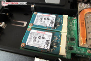 Two small mSATA SSDs run in RAID0 mode.