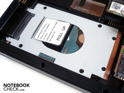 The notebook has place for only one hard disk. Our prototype has a 320 GByte sized HDD.