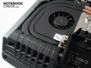 Two case fans (left and right at the rear) rejects the heat outwards