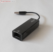 The LAN dongle supplies an RJ 45 plug, but needs one of the only two USB ports.