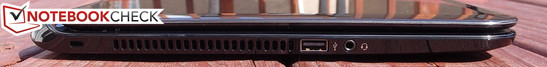 Left: Kensington Lock, USB 2.0, 3.5 mm combo audio jack