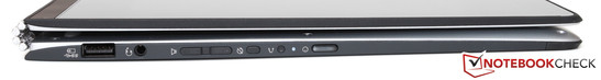 Left: USB 3.0, combo audio jack, volume rocker, screen rotation lock, Lenovo OneKey Recovery, Power button