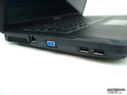 The selection of ports is miserly. And with two USB ports up front, and VGA and LAN in the middle...