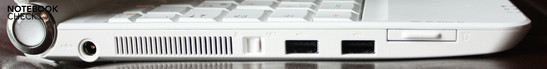 Left side: Cradreader, 2x USB, wireless switch, cooler vent, power supply