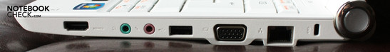 Right side: HDMI, audio & microphone ports, USB, VGA, LAN, Kensington-Lock