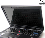 The reflective WXGA glare-type panel is quite unusual for a business laptop.