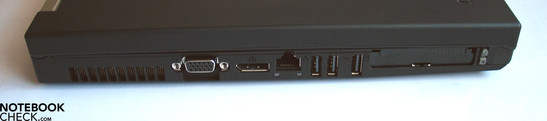 Left Side: VGA-Out, display port, LAN, 3x USB 2.0, PCCard/ExpressCard