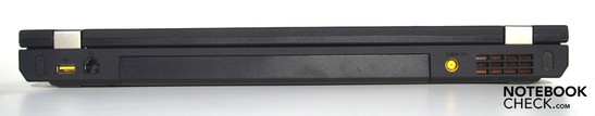 Rear: USB 2.0 (powered), RJ-11 (modem), battery, DC-in, fan
