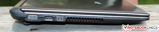 Left side:  VGA, USB 2.0, HDMI, cooling system exhaust
