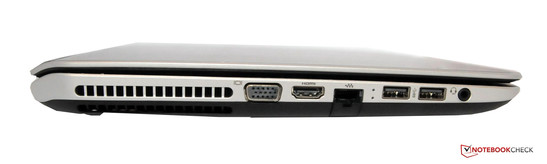Left: VGA, HDMI, LAN, 2x USB 3.0, line-in/line-out