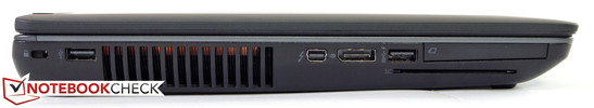 Left: Kensington, USB 2.0, Thunderbolt 2, DisplayPort 1.2, USB 3.0, SmartCard reader, ExpressCard/54