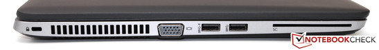 سمت چپ: Kensington Lock، VGA، 2x USB 3.0، خواننده SmartCard