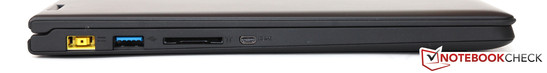 Left side: AC power, USB 3.0, card reader, micro HDMI