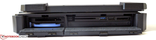 Right: SSD, ExpressCard, Smart Card reader, USB 3.0, USB 2.0, optical drive, card reader