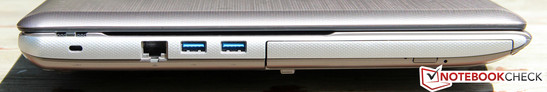 Left: Kensington lock, GBit LAN, 2x USB 3.0, BD ROM