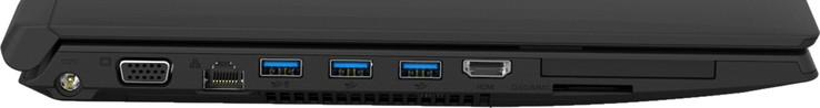 left: power, VGA, LAN, 3x USB 3.0, HDMI, ExpressCard 34, SD-card reader